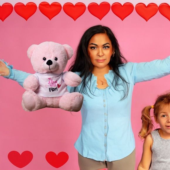 Teddy Bear Stuffed Animal I Love You Mom T-Shirt Plush Toy Gift For Mothers , 9" - Picture 5 of 5